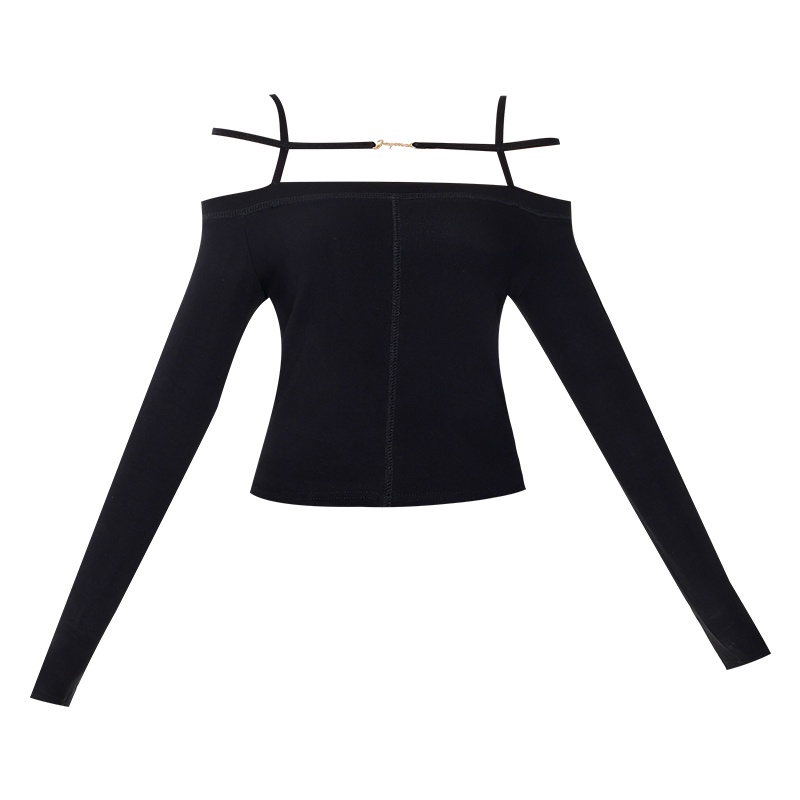 QKOOLE  Áo Croptop Tay Dài Hở Vai Màu Sắc Đơn Giản Phong Cách Hàn Quốc Cho Nữ