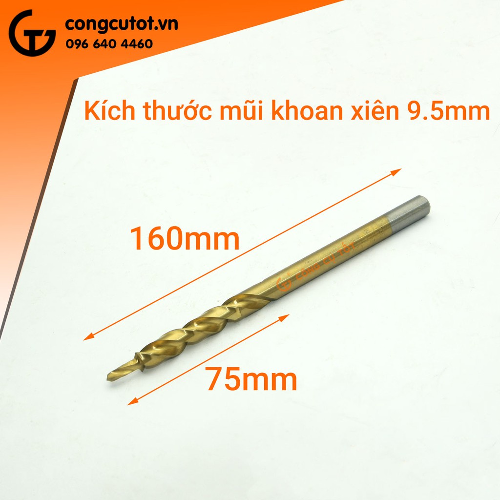 Mũi khoan xiên gỗ 9.5mm x 160mm phủ titan vàng