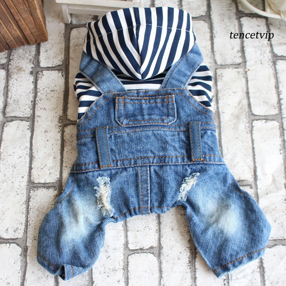 Áo denim có mũ họa tiết sọc ngang cho thú cưng