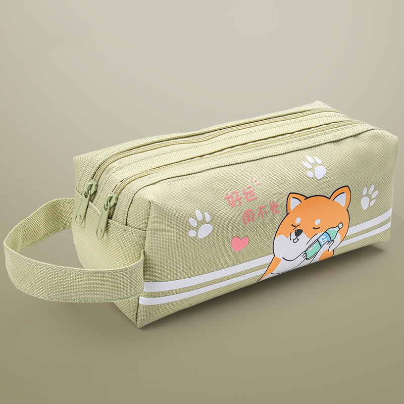 Hộp Bút Vải Canvas 2 Ngăn Hình Shiba Cute - Túi Đựng Bút To Đa Năng Bóp Viết AMKO HBV75