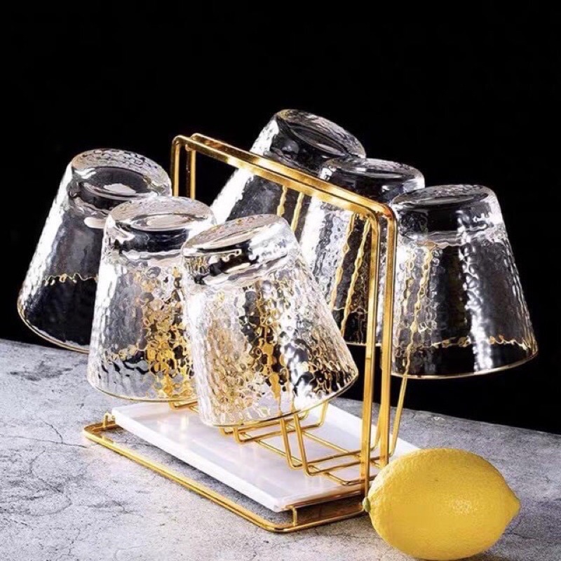 Giá úp cốc mạ vàng - khay úp cốc mạ vàng tròn và chữ nhật ( tặng kèm khay )