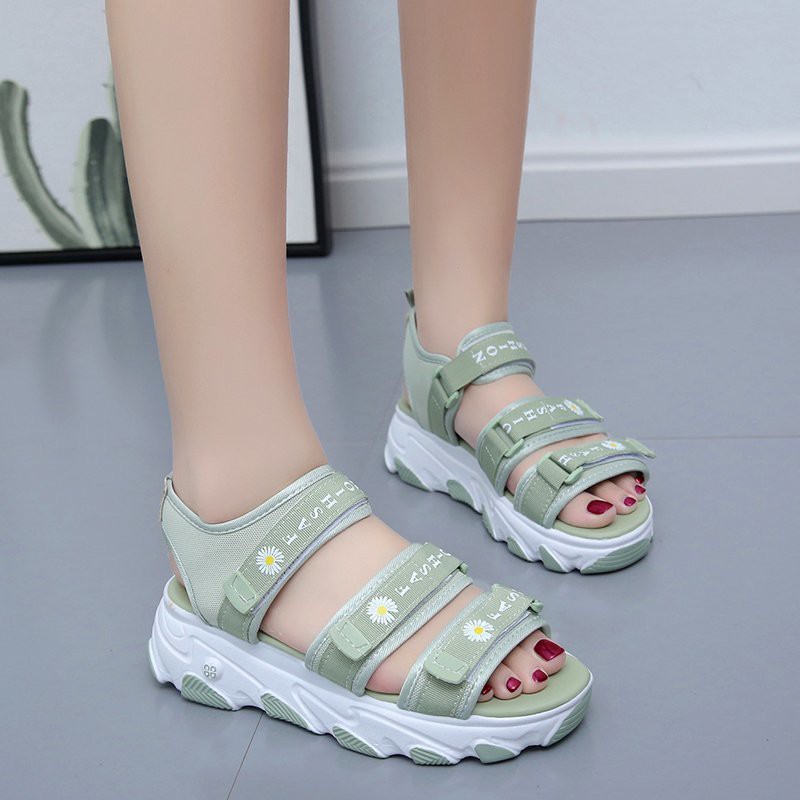 Sandal nữ 3 quai ngang, sandal hoạ tiết Ammy dép quai nữ Ullzang hoa cúc siêu xinh