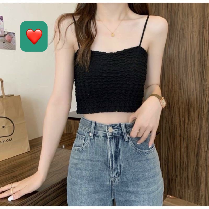 Áo xốp 2 dây croptop kiểu vảy cá cực xinh , chất thun xốp dày dặn