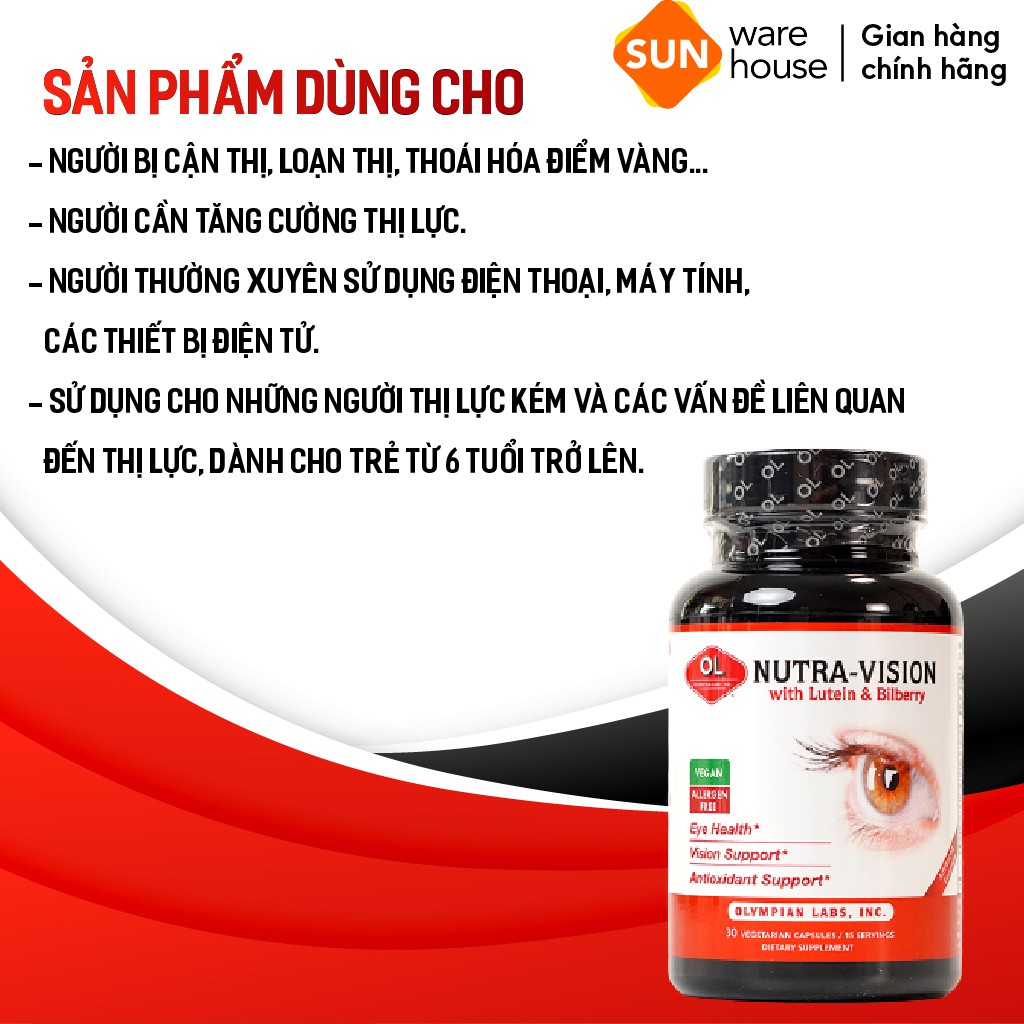 Viên Uống Bổ Mắt OLYMPIAN LABS Nutra-Vision Tăng Cường Thị Lực, Cho Đôi Mắt Khoẻ Mạnh 30 Viên