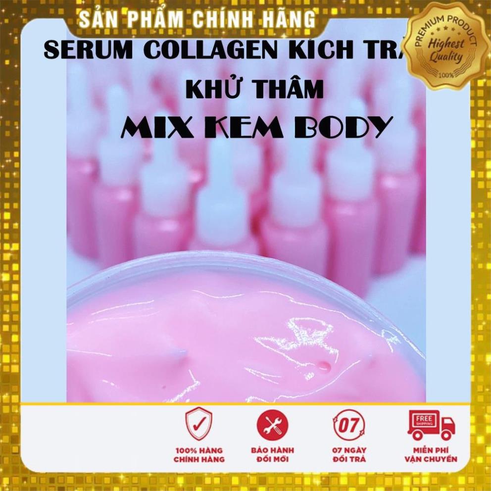 Serum Collagen Khử Thâm- Kích Trắng- Vitamin Cấy Trắng Mix Kem Body - 1 Chai Hồng 10ml