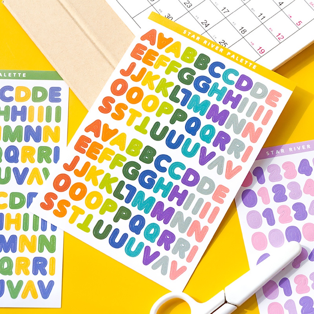 Set 6 Tờ Miếng Dán Chữ Cái Trang Trí Sổ Tay Nhật Ký Tự Dính