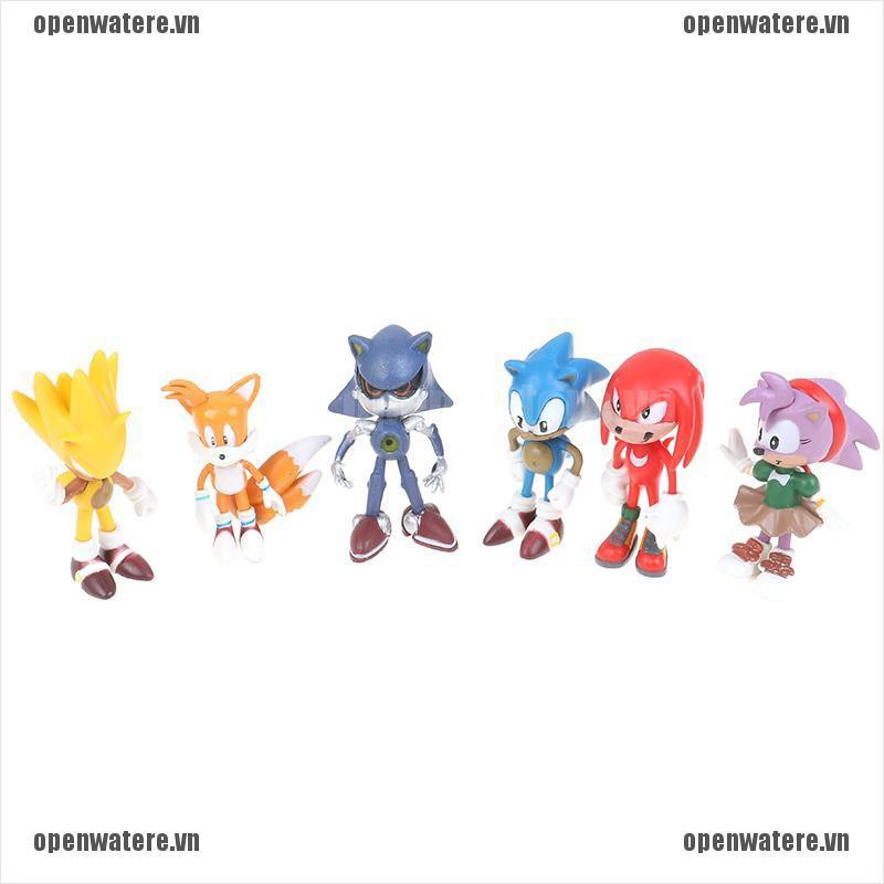 OPENE 6Pcs Sonic The Hedgehog Knuckles Shadow Action Figure Kids Toy Gift VN