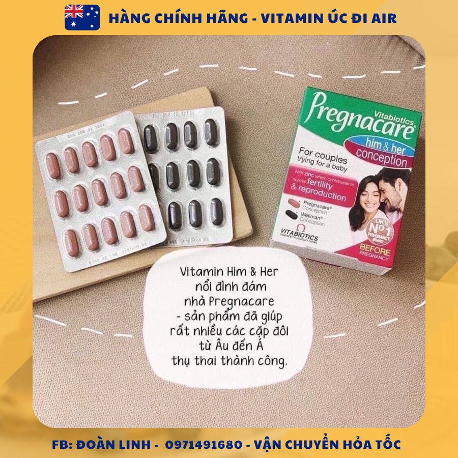 Vitamin Pregnacare Him and Her Conception tăng khả năng thụ thai cho 2 vợ chồng, Hàng chuẩn uk đi air,