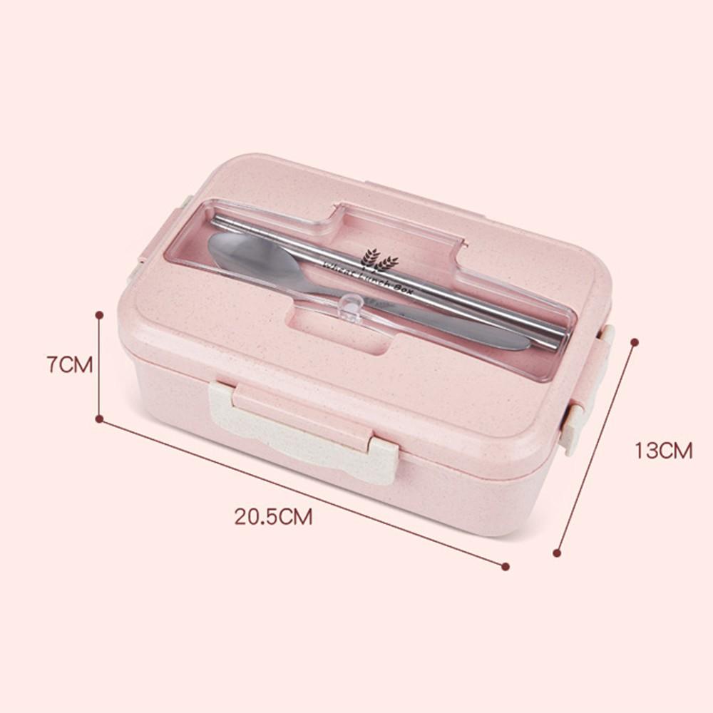 Hộp đựng cơm lúa mạch 3 ngăn 2 tầng kèm đũa thìa inox