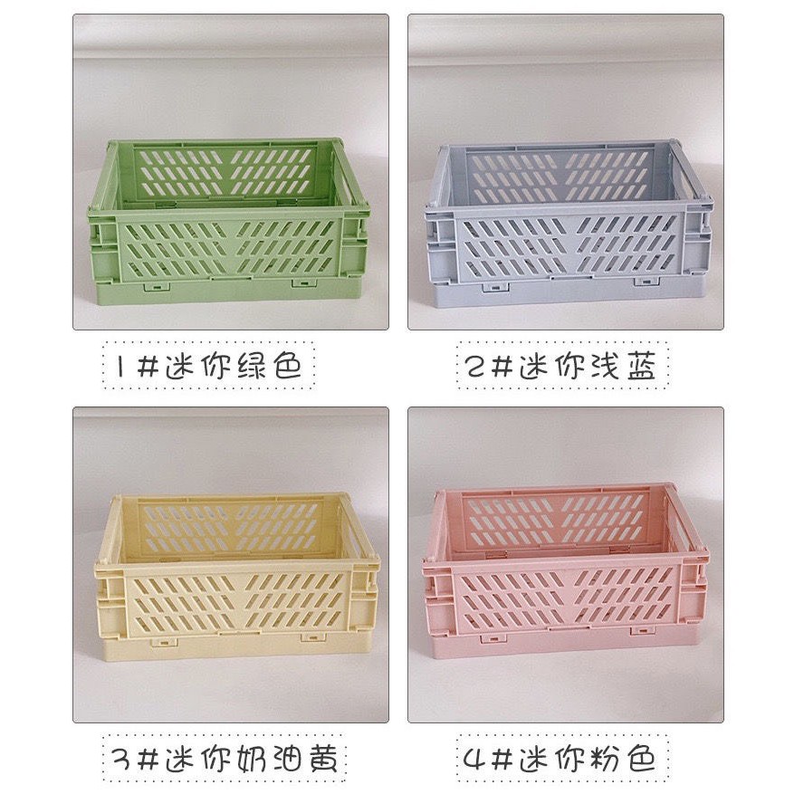 Rổ Nhựa Mini Gấp Gọn Để Bàn Xinh Xắn, Đựng Sticker, Washi Để Bàn Trang Trí, Giỏ Nhựa Mini, Khay Gấp Gọn