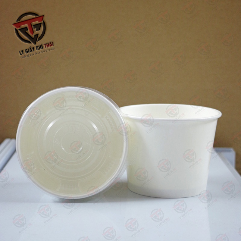 Set 50c Tô Giấy, Cốc Giấy 20oz 600ml KÈM NẮP PP DÀY, chuyên đựng đồ ăn, cháo, soup, canh, hủ tiếu, bún v.v..