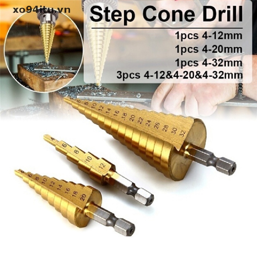Bộ mũi khoan bước hình nón bằng thép gió HSS cỡ lớn 4-12/20/32mm