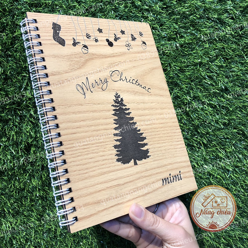 SỔ TAY GIÁNG SINH - Sổ bìa gỗ thiết kế theo yêu cầu - Hình cây thông Noel
