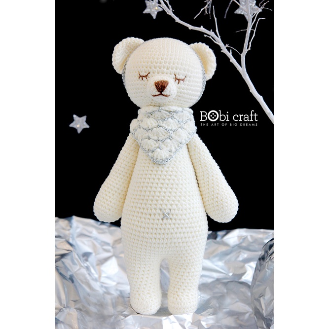 Thú bông len Bobi Craft - Gấu cái đứng - Bộ platinum- Đồ chơi an toàn quà tặng bé