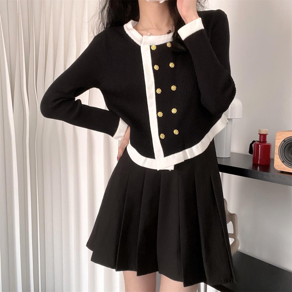 Áo Cardigan Dệt Kim Tay Dài Lưng Cao Quyến Rũ Dễ Phối Đồ