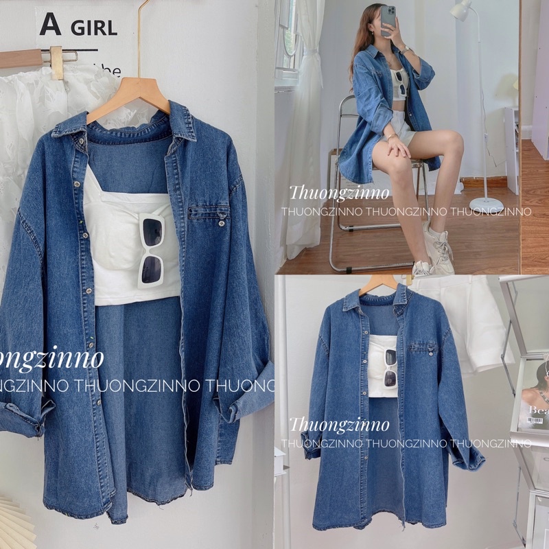 [Ảnh thật/Video] Áo sơ mi bò dài tay cách điệu phần túi ngực  Hàn Quốc Áo sơ mi jean dài tay basic khoác ngoài