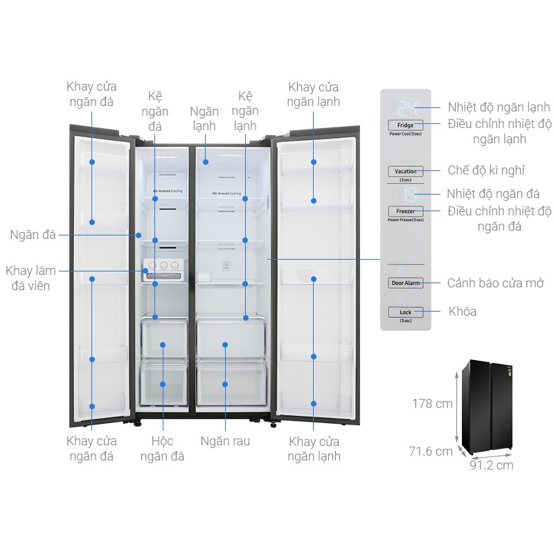 [Mã ELMALL100 giảm 100K đơn 5TR] Tủ lạnh Samsung side by side RS62R5001B4/SV