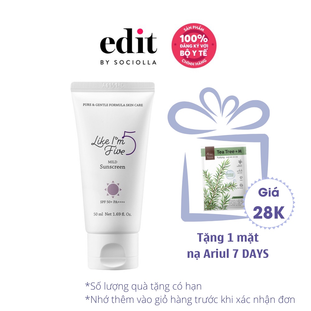 Kem chống nắng bảo vệ và dưỡng da Like I'm Five MIld Sunscreen SPF 50+ PA++++ 50ml