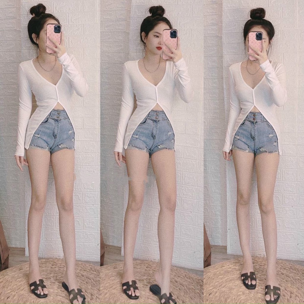 [Mã 11FASHIONSALE1 giảm 10K đơn 50K] Áo thun cổ V dáng dài đẹp chất thun gân | BigBuy360 - bigbuy360.vn