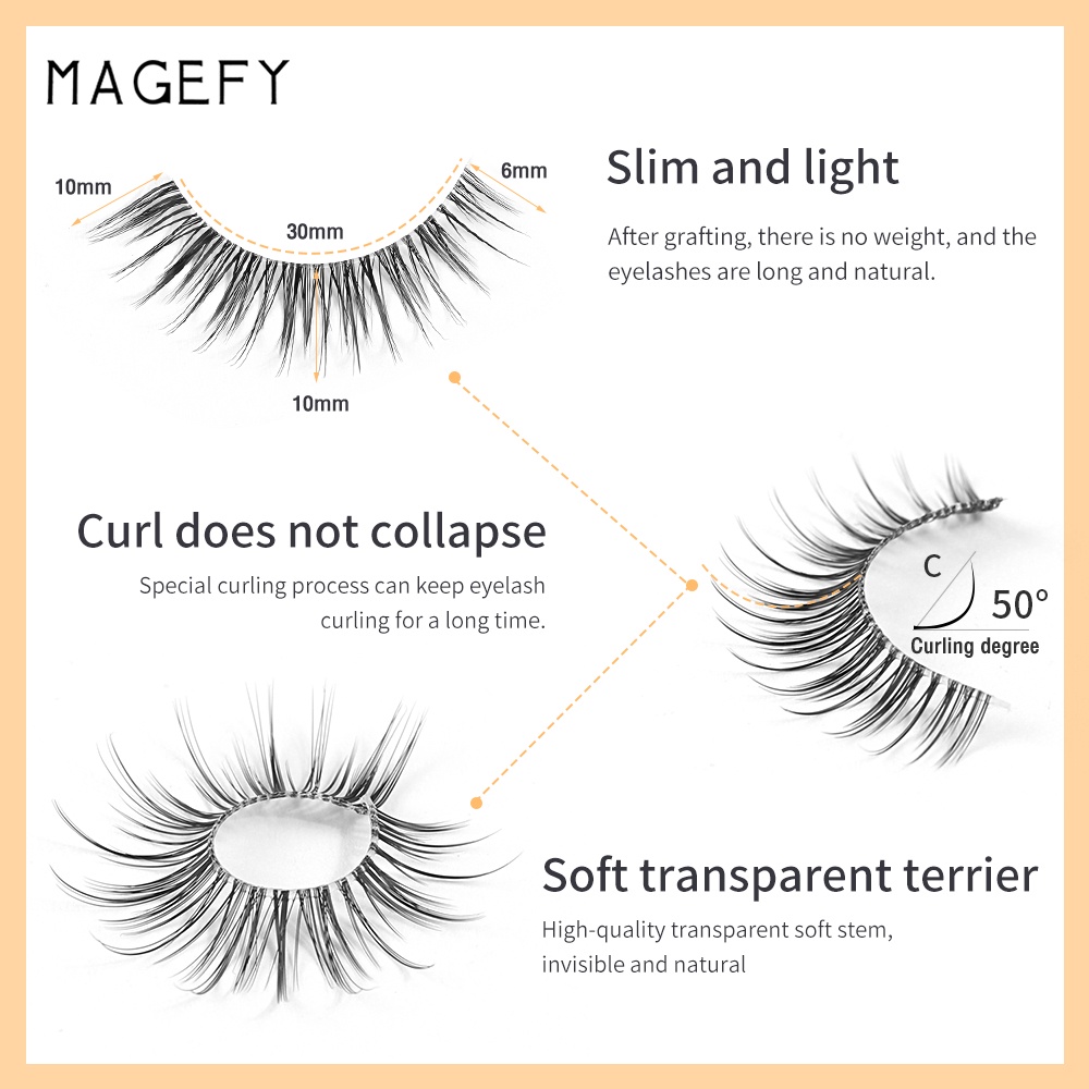 Bộ 3 cặp mi giả MAGEFY cong chữ C mềm tự nhiên cho trang điểm hàng ngày/hẹn hò