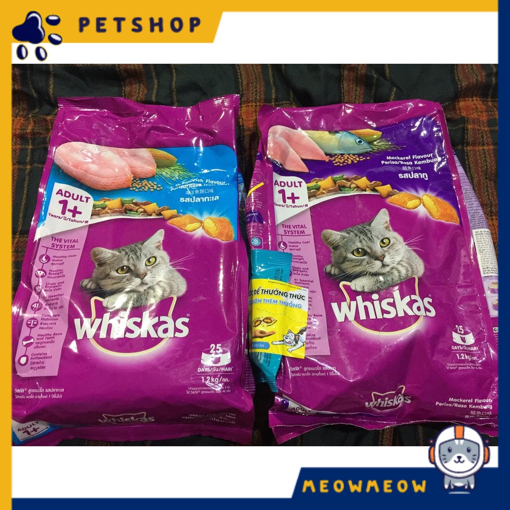 Hạt cho mèo Whiskas cho mèo lớn | Túi 1.2KG | Hạt dinh dưỡng khô cho mèo.