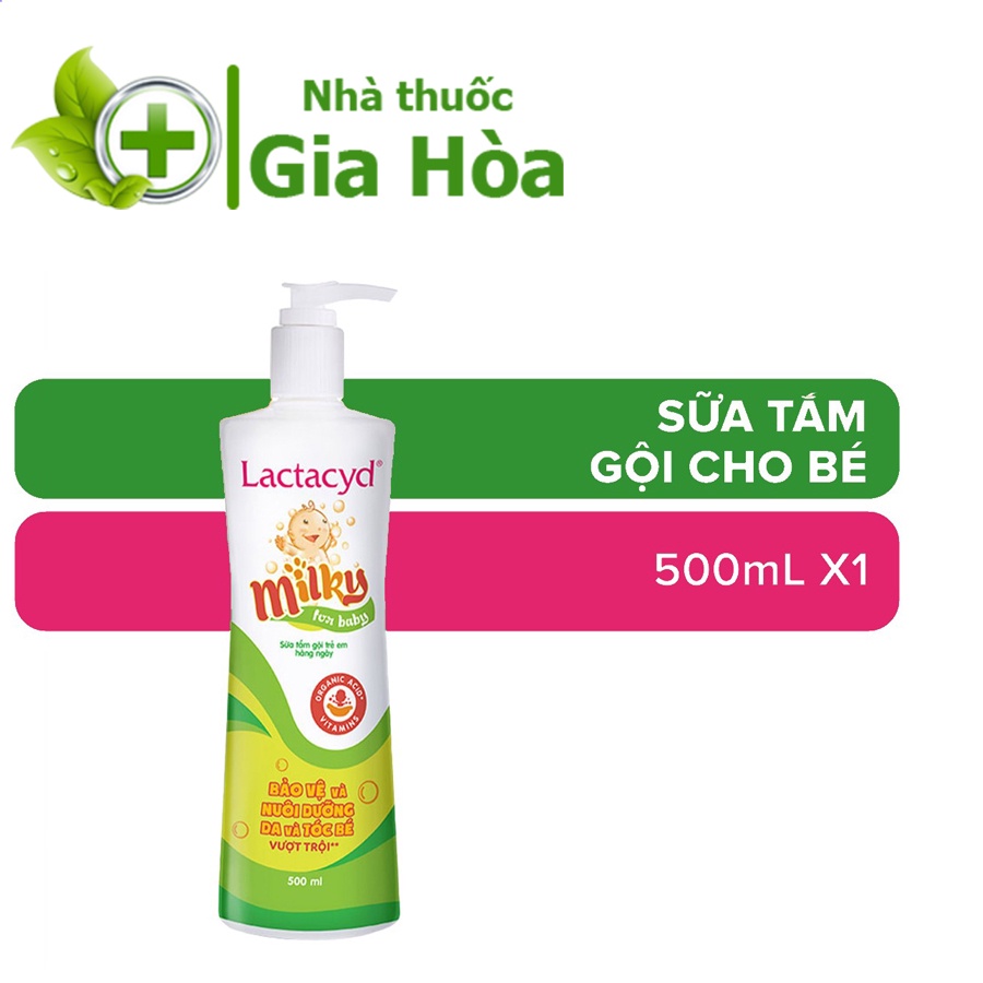 Sữa tắm gội toàn thân hằng ngày cho em bé Lactacyd Milky giúp bảo vệ da, ngừa rôm sảy - Chai 500ml