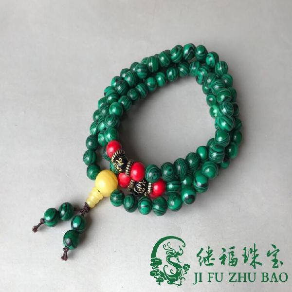 (promo) Chuỗi Hạt Đá Malachite Màu Xanh Lá 8mm 108