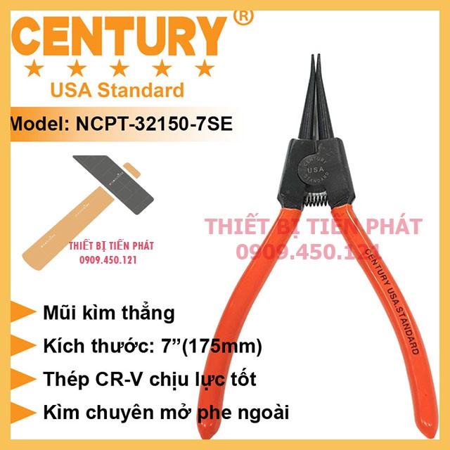 Kềm Mở Phe, Kìm Mở Phe 7" (175mm) Ra Thẳng, Mã Century - NCPT-32150-7SE chế tạo bởi thép tốt.