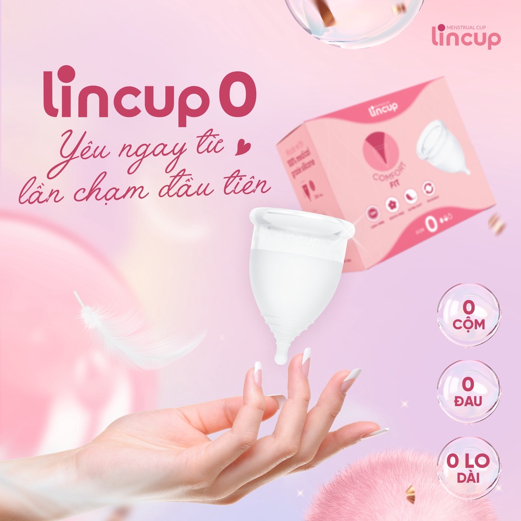 Bộ sản phẩm cốc nguyệt san Lincup silicon mềm dẻo chống rò rỉ tặng máy tiệt trùng túi vải cốc tiệt trùng