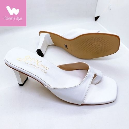 Guốc cao gót nữ xỏ ngón da lỳ , guốc mũi vuông 7 phân - Giày cao gót giá rẻ đủ size 35-39; 4 màu đen, kem, trắng, nâu