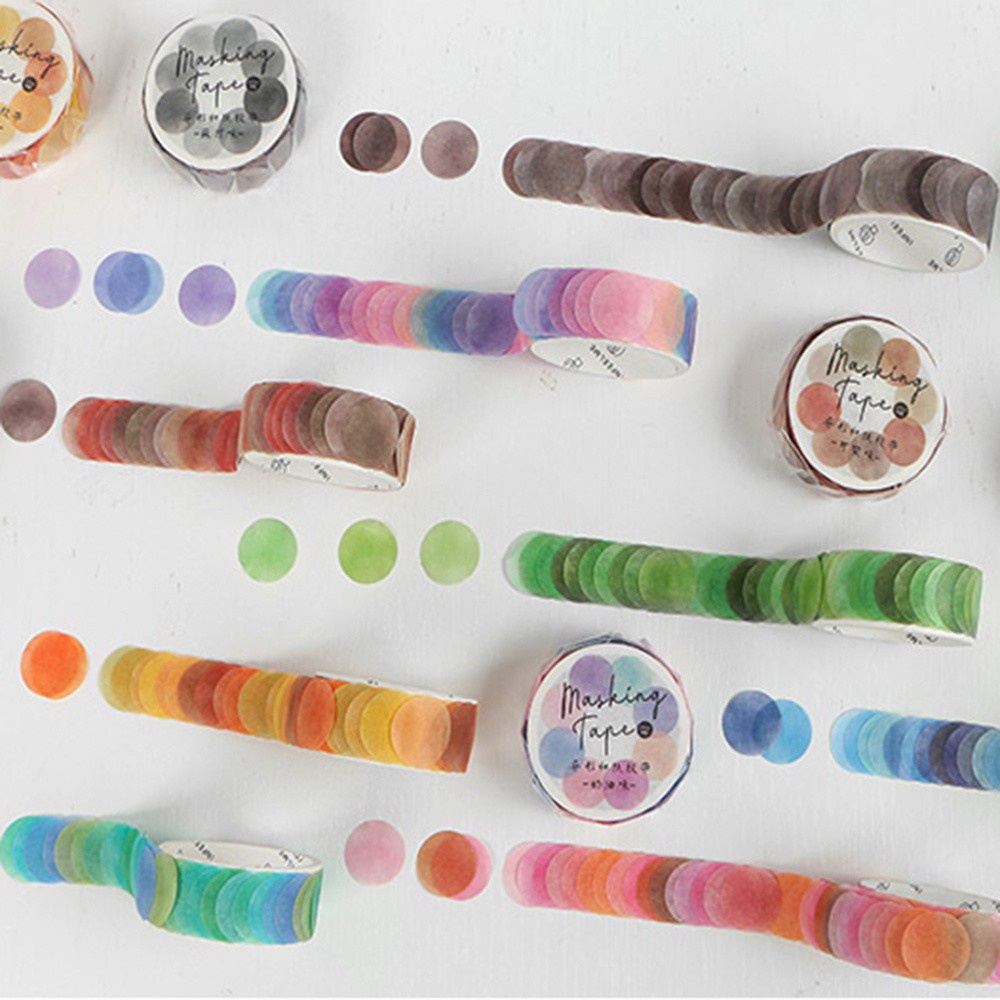 Cuộn 100 miếng dán chấm tròn nhiều màu bằng giấy washi dùng trang trí sổ tay thủ công DIY