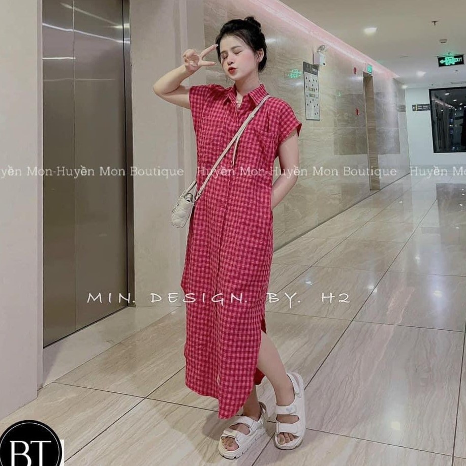 Đầm sơ mi nữ dáng dài vintage cổ cao cánh dơi vạt bầu Bingshop