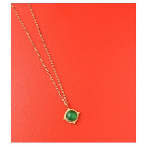 Dây Chuyền Mặt Đá Nhân Tạo Màu Xanh Lá Thép Titan Ko Rỉ TT 3605