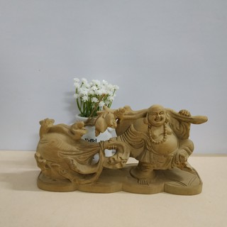 Tượng di lặc kéo bao tiền bằng gỗ Bách Xanh - Đón tài lộc, thịnh vượng