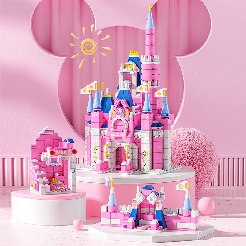(8742 - 3) Bộ đồ chơi 6ni1 1000 Lâu Đài Màu Hồng Quà Tặng Sinh Nhật Cho Trẻ Bé Gái