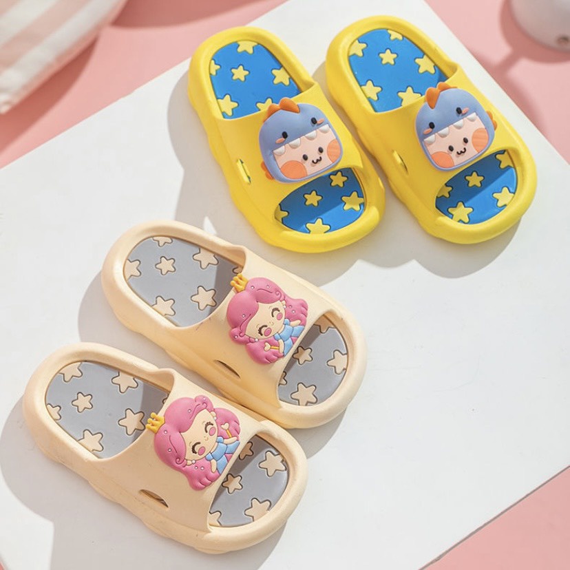 Dép quai ngang cho bé họa tiết công chúa và khủng long cute phô mai que - TT417