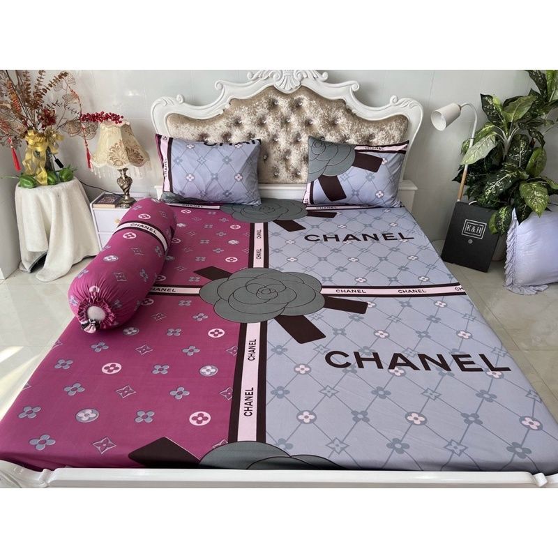 Bộ Drap thun Hàn Quốc mẫu Chanel phối 4 món