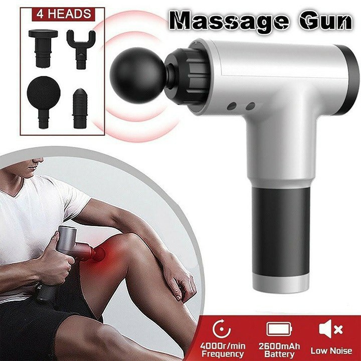 SÚNG MASSAGE 6 CHẾ ĐỘ + 4 ĐẦU MASSAGE, MÁY MASSAGE FASCIAL GUN-Giảm Mỡ, Giảm Nhức Mỏi, Căng Cơ