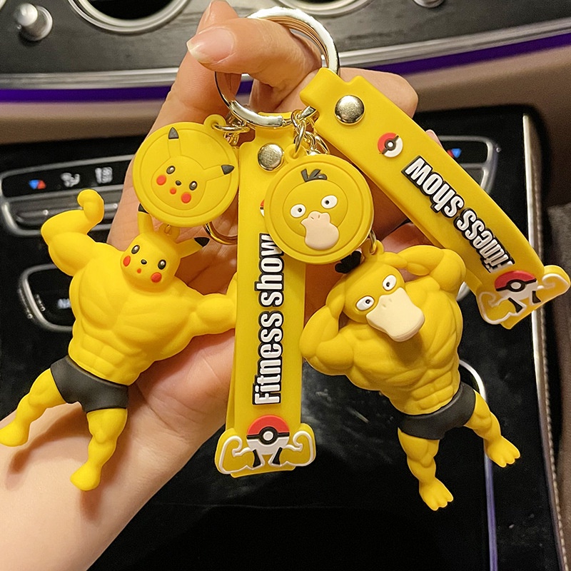 Móc khóa hình cơ bắp Pikachu hoạt hình 3D kiểu dáng sáng tạo dễ thương