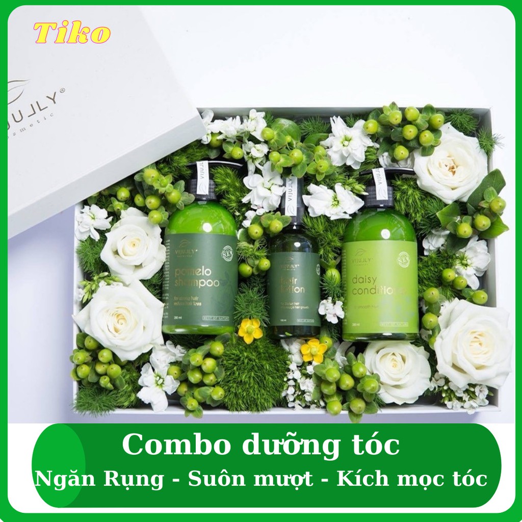 Combo Dầu Gội Bưởi + Kem Xả Dừa +Tinh Dầu Bưởi - Bộ sản phẩm thiên nhiên cao cấp ViJully Comestics, Tóc Suôn Mượt