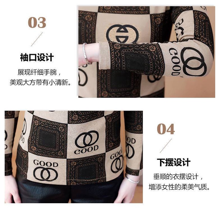 Áo thun tay dài cổ cao plus size cho phụ nữ trung niên