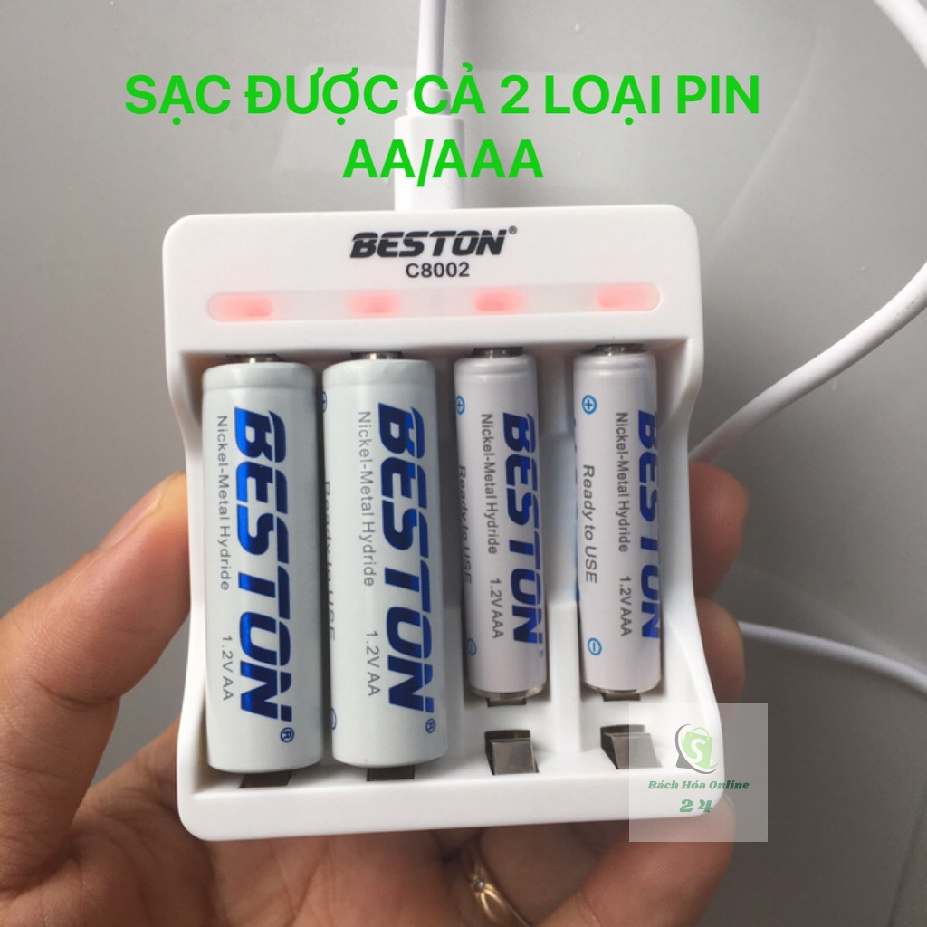 Bộ sạc pin AA AAA Beston C8002 dùng cho micro không dây, máy ảnh, điều khiển, đồ chơi trẻ em, đồng hồ