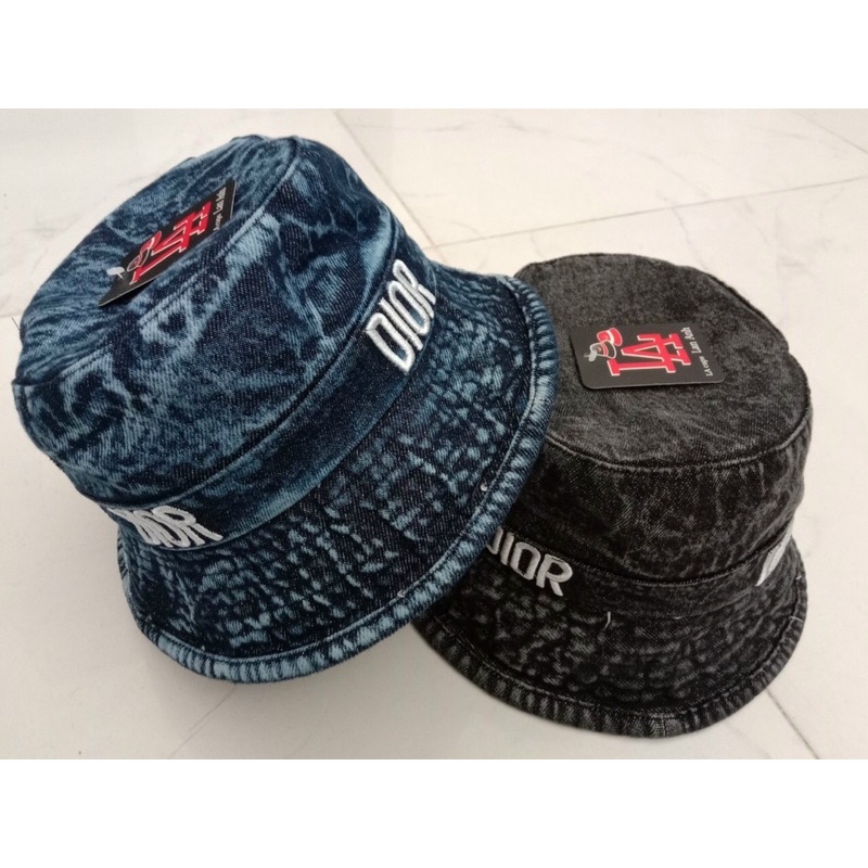 MŨ BUCKET JEAN THÊU LOGO TRẮNG CHỮ DR - MŨ VÀNH NAM NỮ