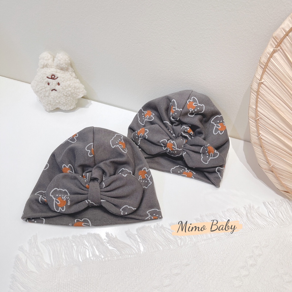 Mũ turban màu xám đen họa tiết hình gấu cho bé MTB95 Mimo Baby