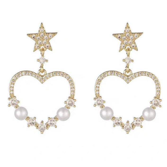 Khuyên tai NGÔI SAO TRÁI TIM ĐÍNH HẠT bông tai thời trang nữ sang trọng