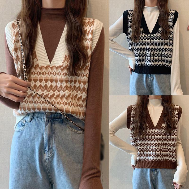 Áo Tank Top Dệt Kim Cổ Chữ V Phong Cách Retro Thời Trang Xuân Thu Cho Nữ | BigBuy360 - bigbuy360.vn