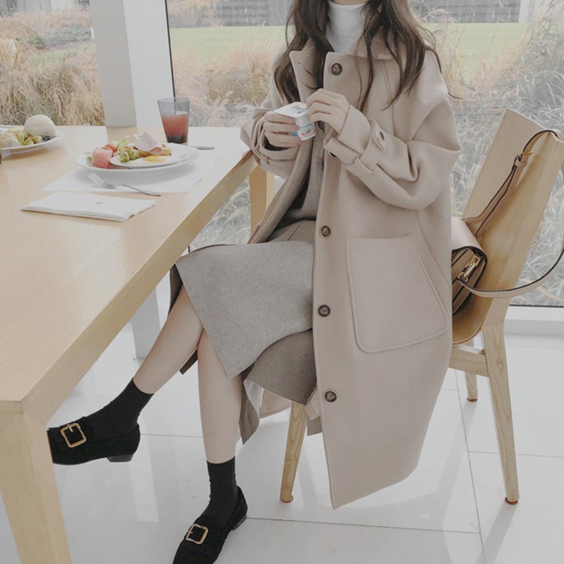 Áo Khoác Manto Nữ Dáng Dài Qua Gối Chất Vải Cashmere Dày Dặn Phong Cách Thu Đông Chic Hàn Cực Xinh