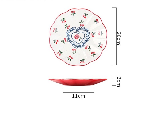 Đĩa sứ tròn hoạ tiết cherry phong cách Bắc Âu (Đĩa khía)