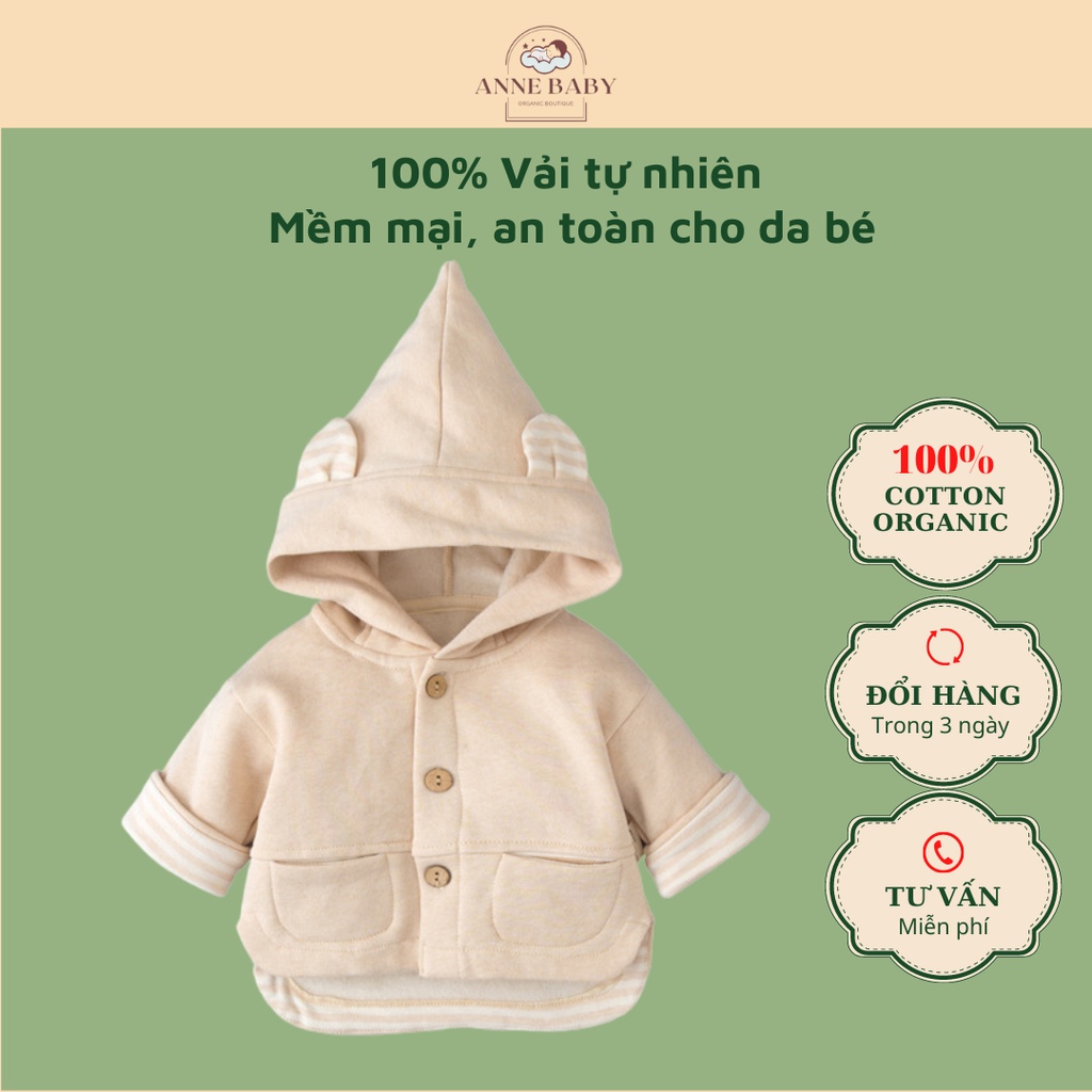 Áo Khoác Cho Bé Trai Bé Gái 0-3 Tuổi Có Mũ Cotton Organic, Áo Khoác Nỉ Có Mũ Cho Bé Hữu Cơ Tự Nhiên An Toàn Cho Da Bé