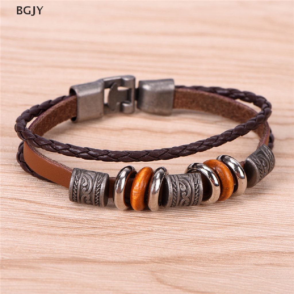 BGJY Retro Leather Bracelet Fashion Men Punk Bracelet Handmade Brown Leather Bracelet NEW